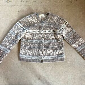 Patterned Crewneck Cardigan in Taupe & Cream
